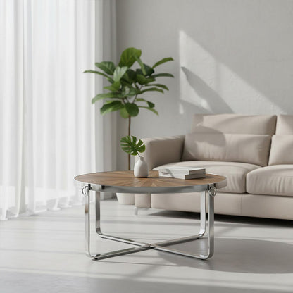 Mitra elm wood parquet coffee table, styled living room 1