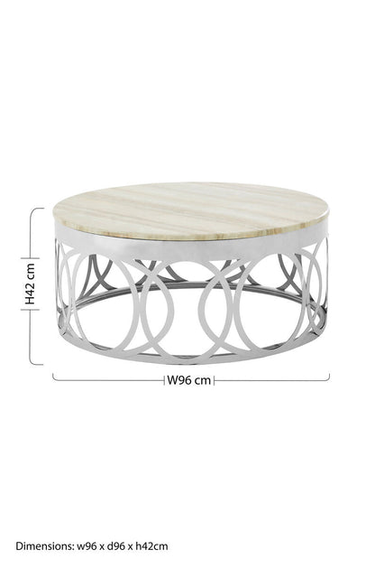 Yasmin white marble circular base coffee table, close up view 2