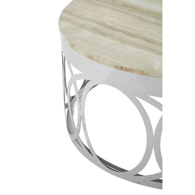 Yasmin white marble circular base coffee table, tabletop detail