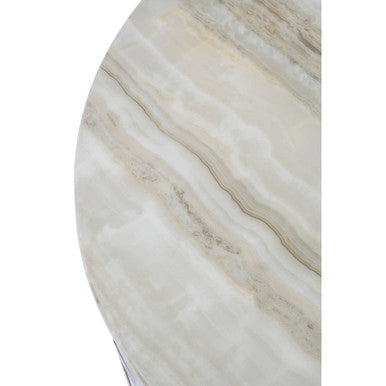Yasmin white marble circular base coffee table, close up view 1