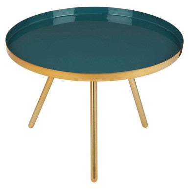 Enox green enamel gold coffee table, styled living room