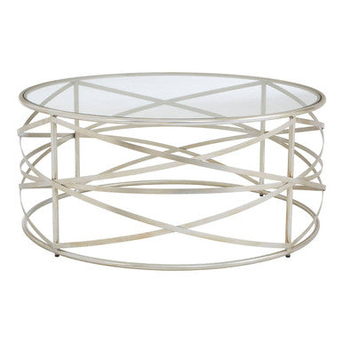 Rubia clear glass silver coffee table, tabletop detail