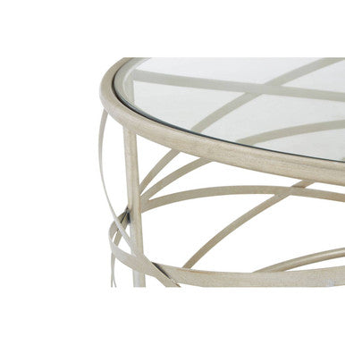 Rubia clear glass silver coffee table, close up view 1