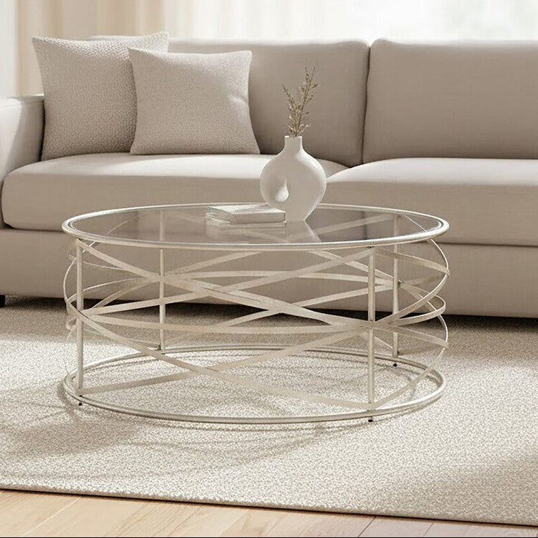 Rubia clear glass silver coffee table, front view