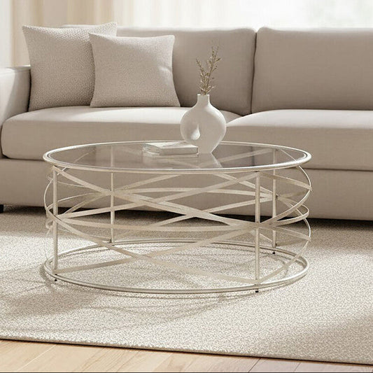 Rubia clear glass silver coffee table, front view