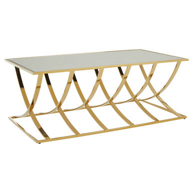 Reena mirrored top gold finish coffee table, tabletop detail