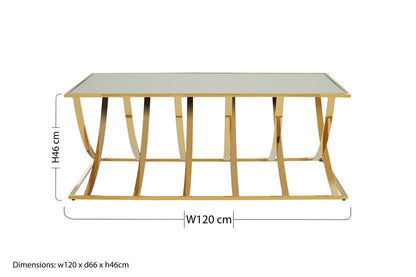 Reena mirrored top gold finish coffee table, additional view
