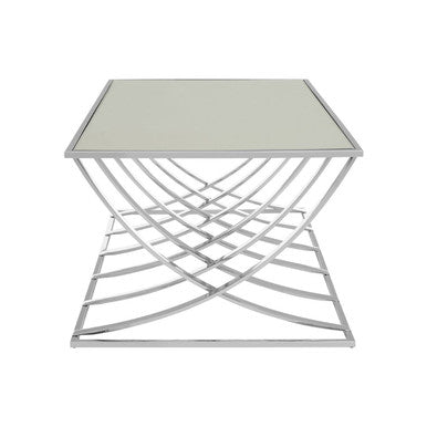 Reena mirrored chrome coffee table, close up view 1