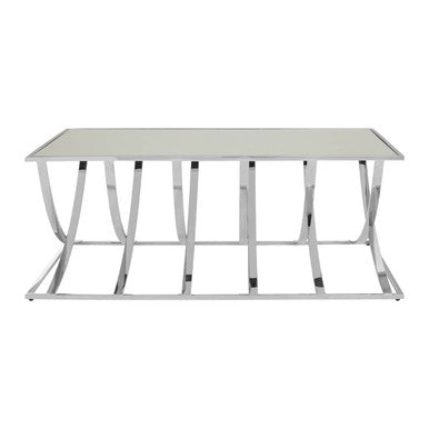 Reena mirrored chrome coffee table, side angle