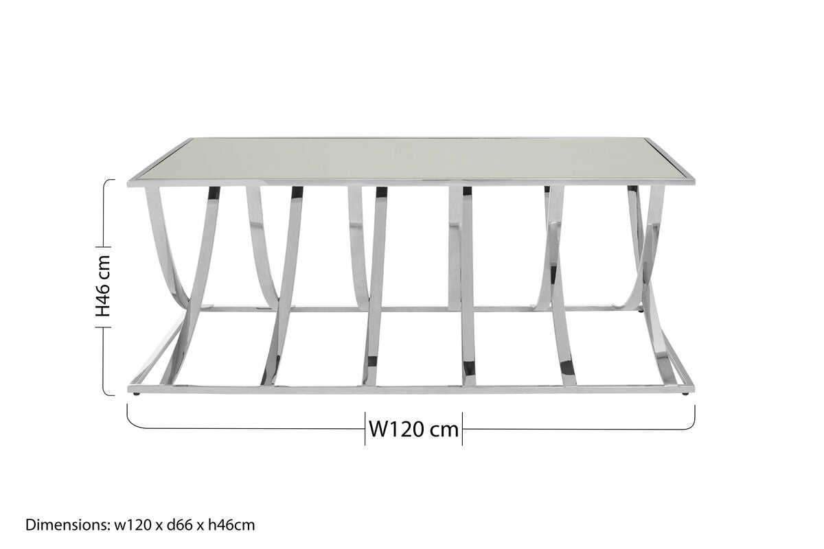 Reena mirrored chrome coffee table, additional view
