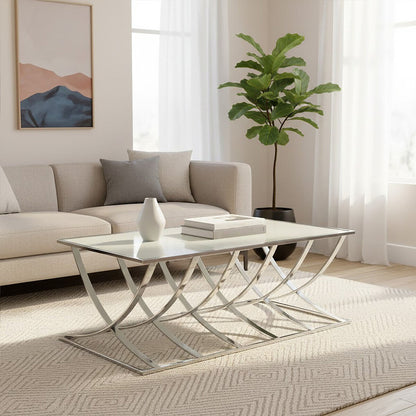 Reena mirrored chrome coffee table, front view