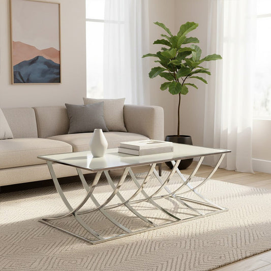 Reena mirrored chrome coffee table, front view