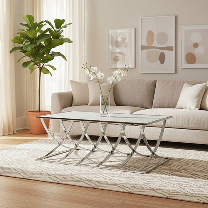 Reena mirrored chrome coffee table, tabletop detail
