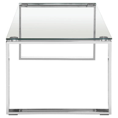 Allure silver rectangular black glass coffee table, close up view 1