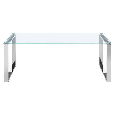 Allure silver rectangular black glass coffee table, side angle