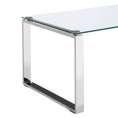 Allure silver rectangular black glass coffee table, close up view 2