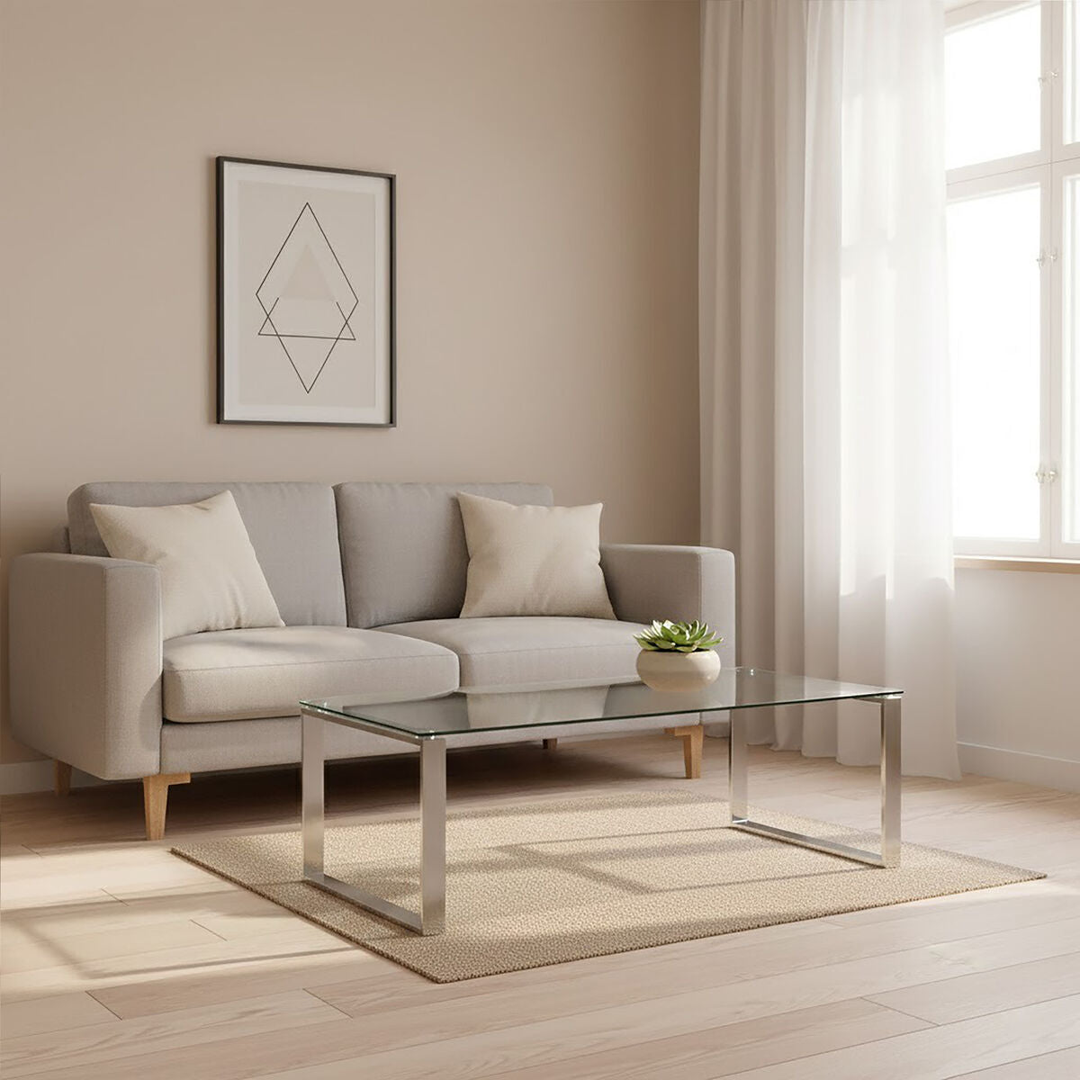 Allure silver rectangular black glass coffee table, styled living room 1