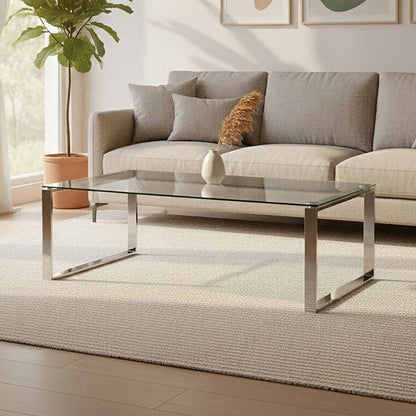 Allure silver rectangular black glass coffee table, front view