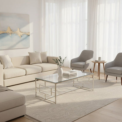 Allure silver rectangular coffee table, styled living room 1