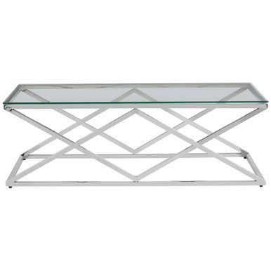 Allure silver inverted prism coffee table, side angle