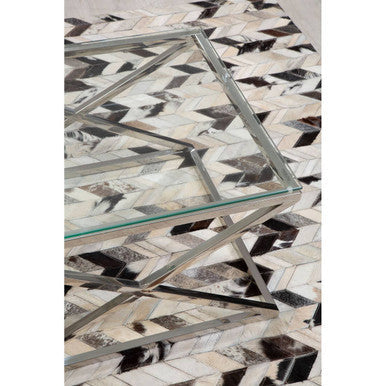 Allure silver inverted prism coffee table, close up view 1