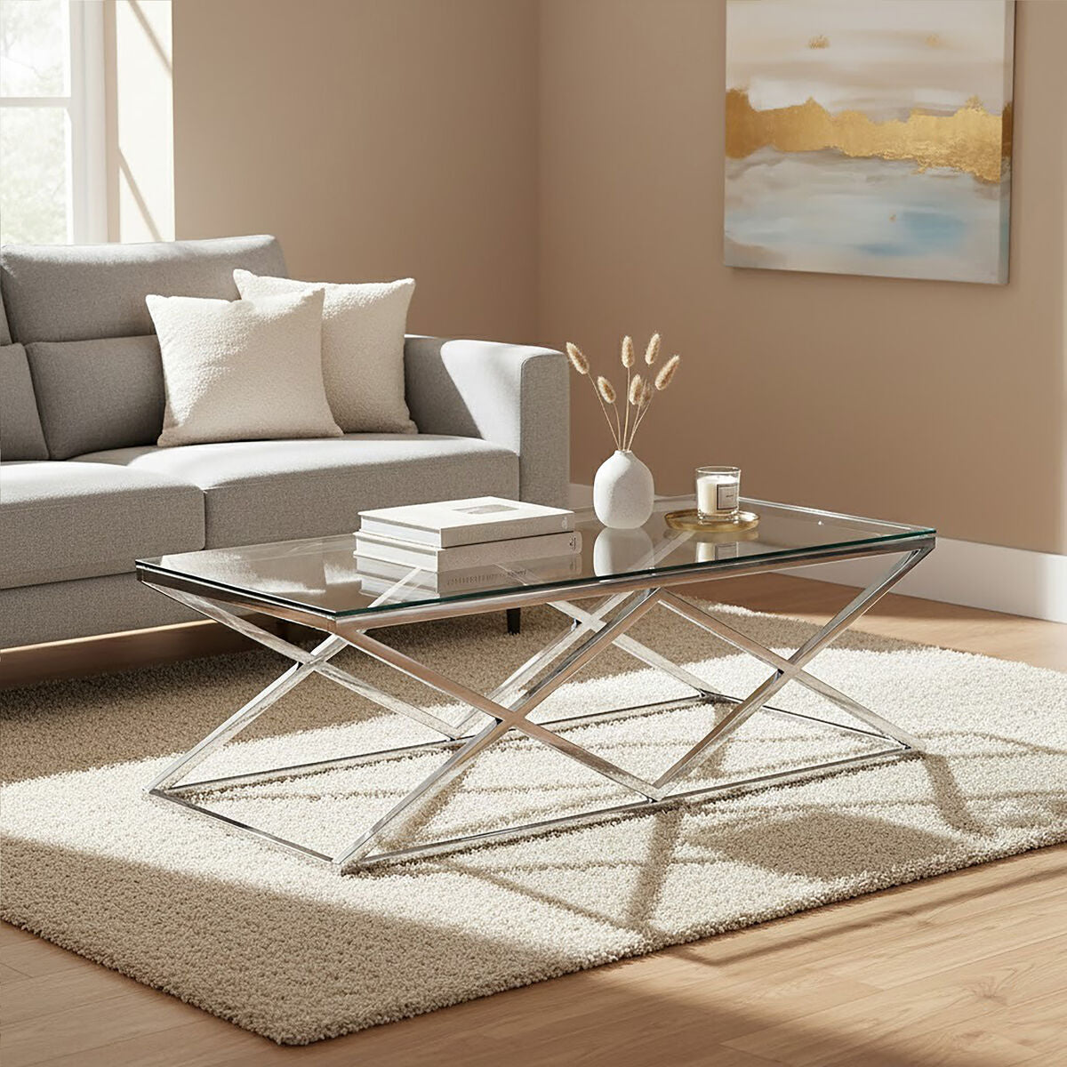 Allure silver inverted prism coffee table, front view