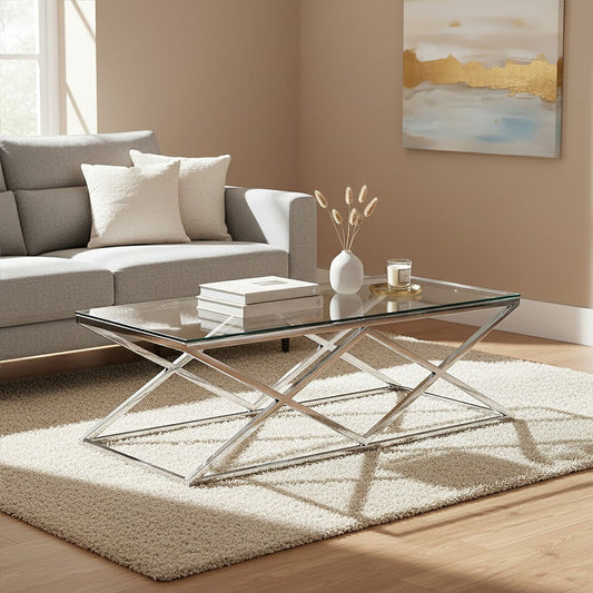 Allure silver inverted prism coffee table, front view