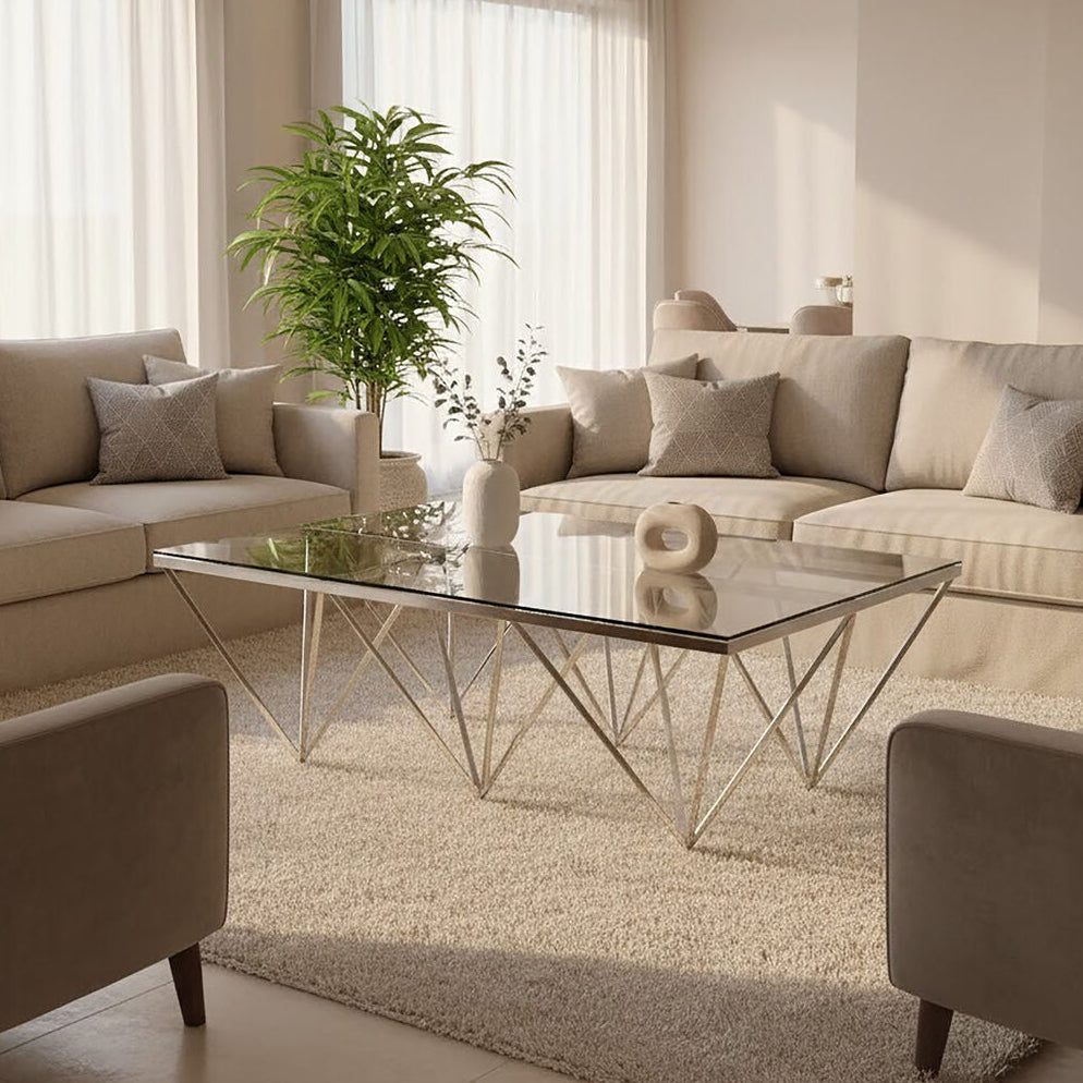 Allure silver six pincer legs coffee table, front view