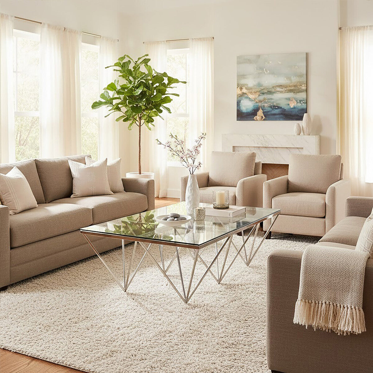 Allure silver six pincer legs coffee table, styled living room 1