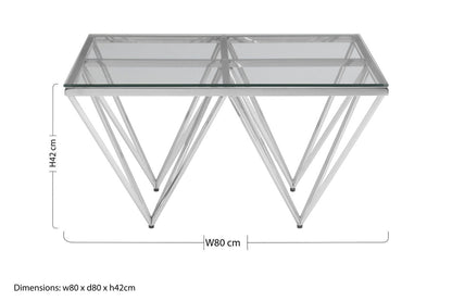Allure clear glass square silver base coffee table, styled living room 2