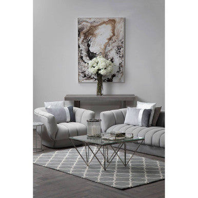 Allure clear glass square silver base coffee table, styled living room 1