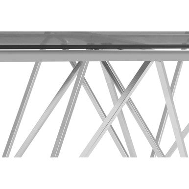 Allure clear glass square silver base coffee table, close up view 2