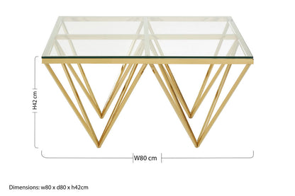 Allure Gold Finish Square Coffee Table with Four Pincer Legs