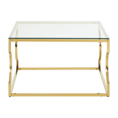 Allure gold curved frame coffee table, side angle