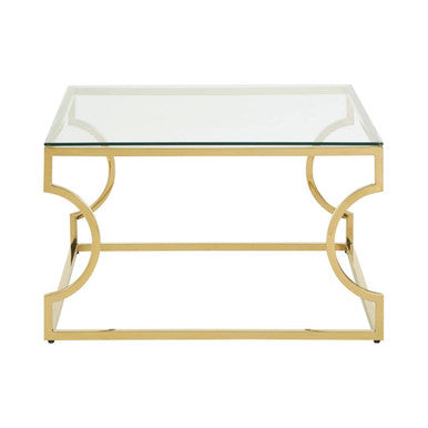Allure gold curved frame coffee table, close up view 2