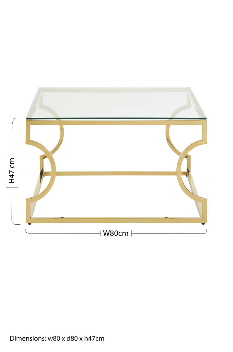 Allure gold curved frame coffee table, styled living room 2