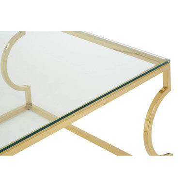 Allure gold curved frame coffee table, close up view 1