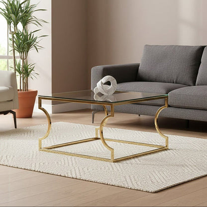 Allure gold curved frame coffee table, front view