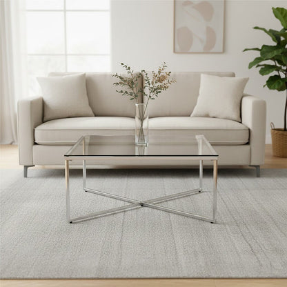 Allure Silver Finish Square Coffee Table with Glass Top