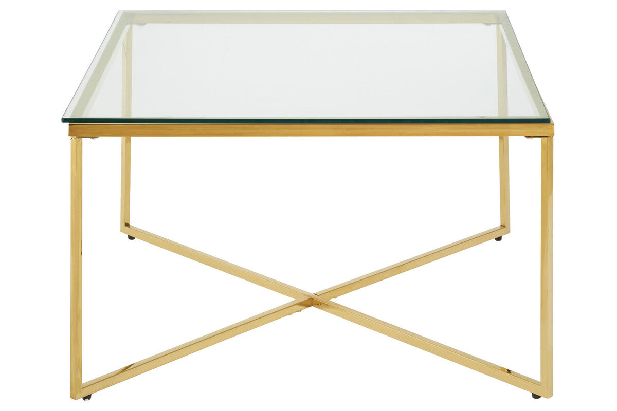 Allure gold square cross base coffee table, front view