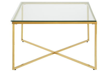 Allure gold square cross base coffee table, front view
