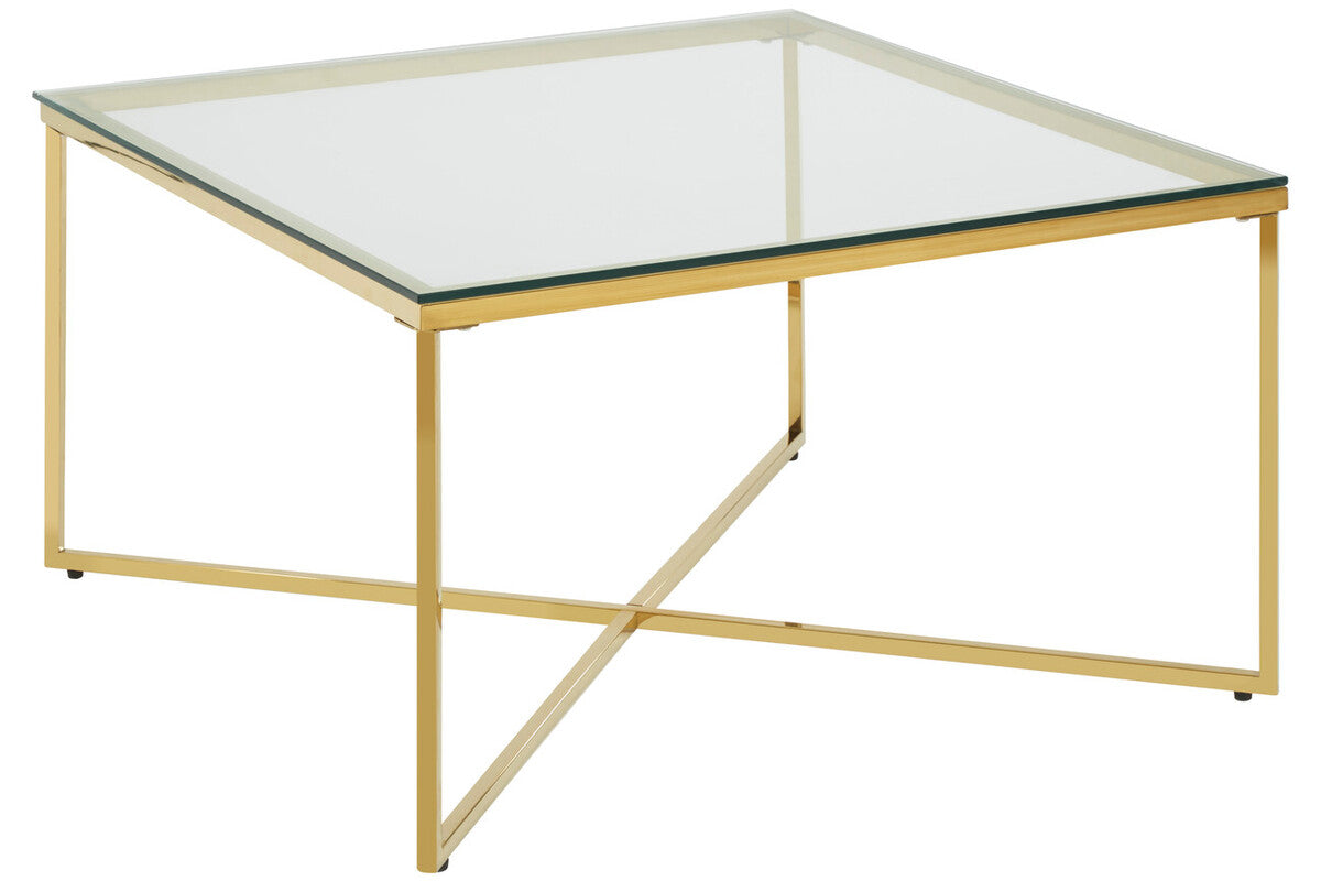 Allure gold square cross base coffee table, side angle
