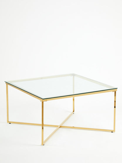 Allure gold square cross base coffee table, styled living room 1