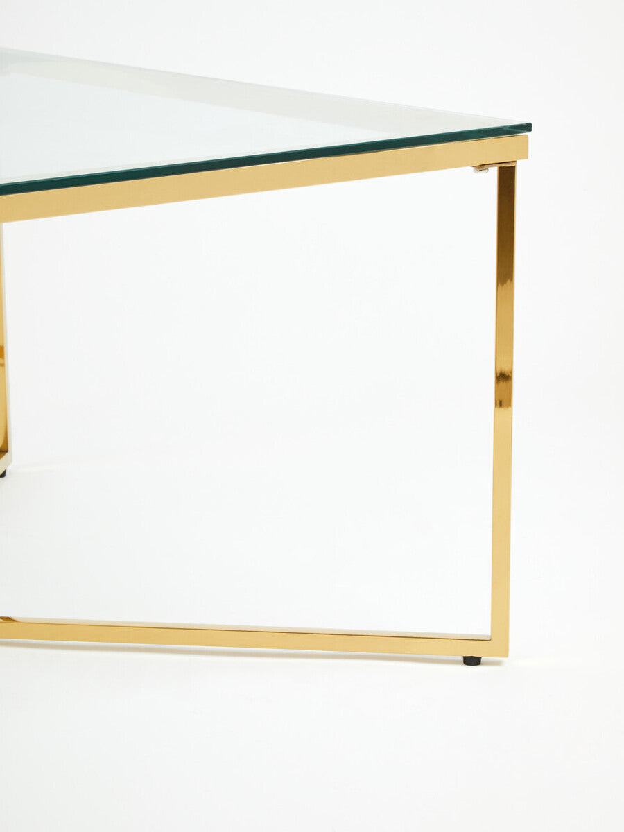 Allure gold square cross base coffee table, tabletop detail