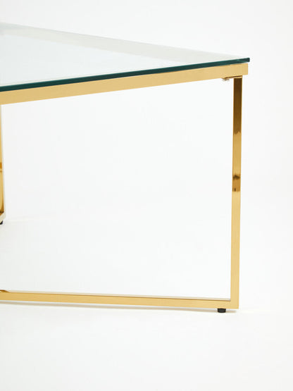 Allure gold square cross base coffee table, tabletop detail
