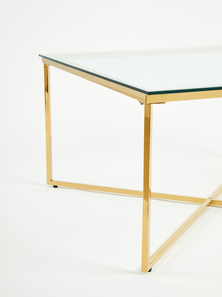 Allure gold square cross base coffee table, base detail