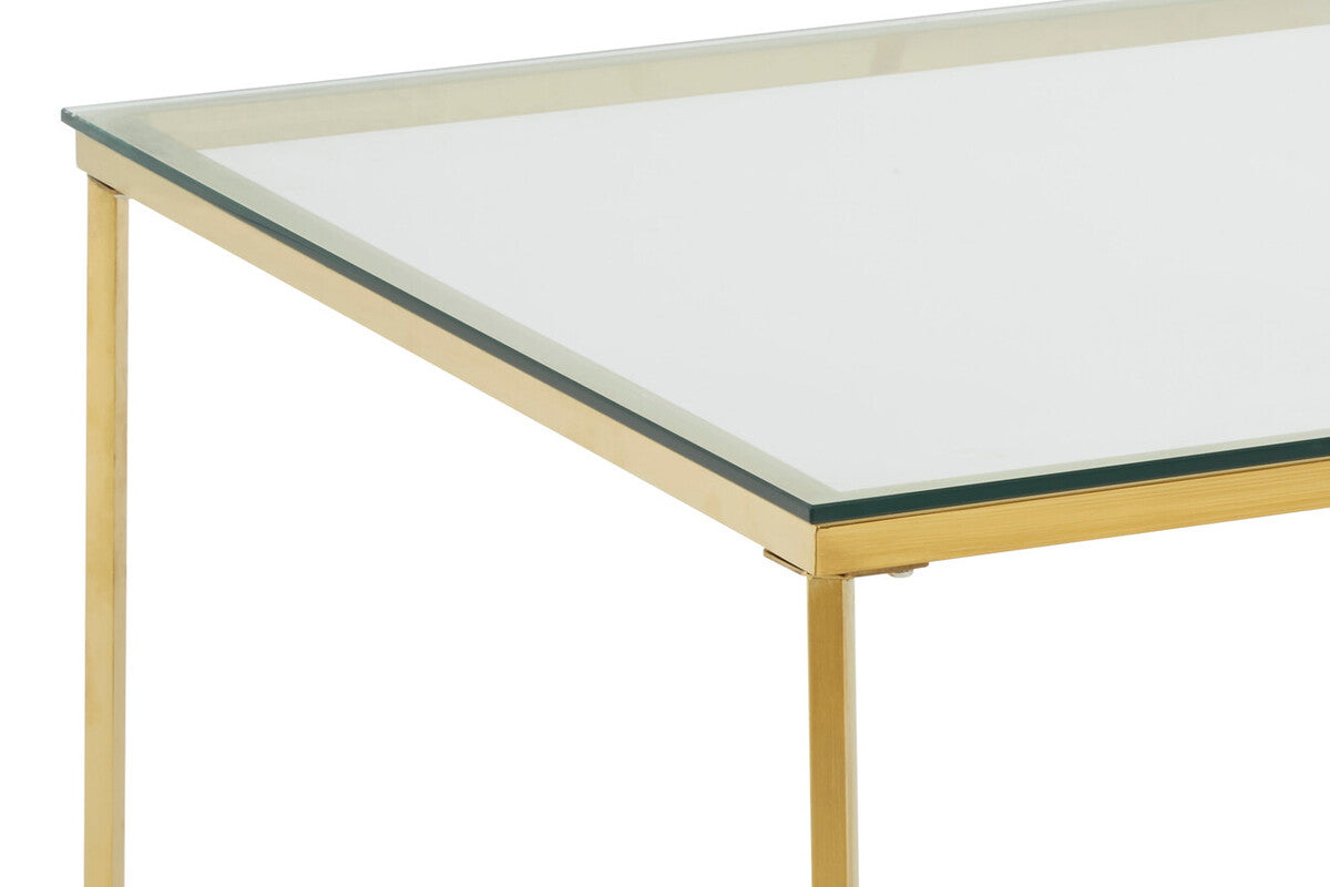 Allure gold square cross base coffee table, close up view 2