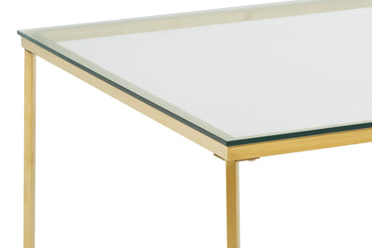 Allure gold square cross base coffee table, close up view 2