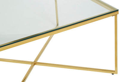 Allure gold square cross base coffee table, styled living room 2