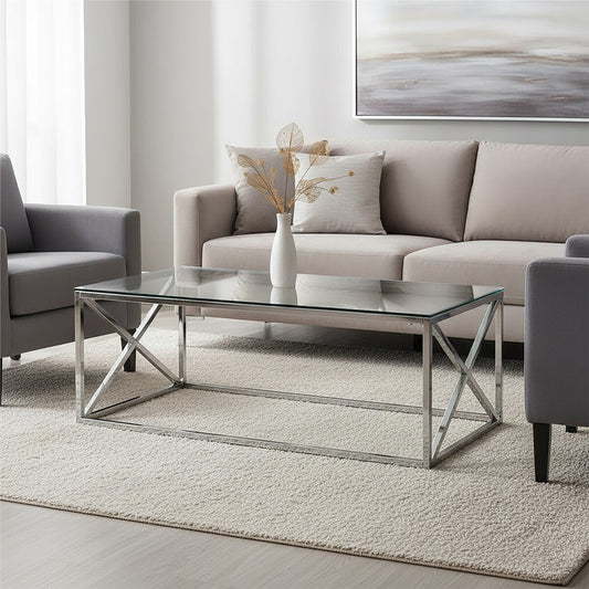 Allure Clear Glass Coffee Table with Silver Finish Frame